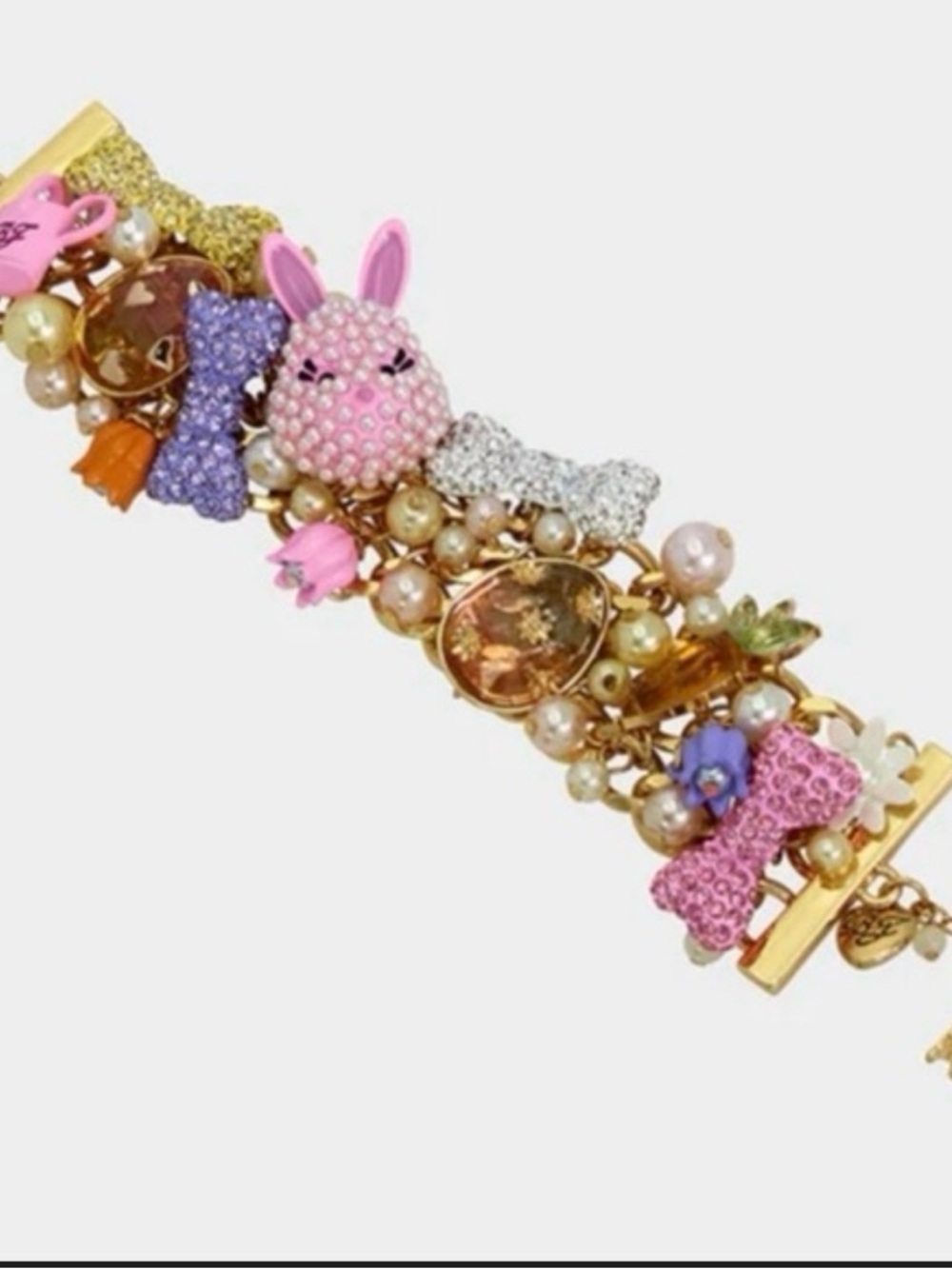 Betsey Johnson Pink Purple Gold Charm Bracelet